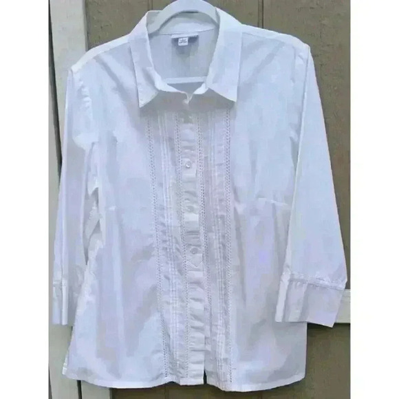 The Tog Shop (L) LadiesButton Up Collared‎ Shirt White Pintucking Pleated Front - Picture 1 of 6